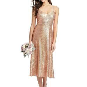 Dessy Collection NWT Flared Skirt Sequin Midi Copper Rose Dress Size 4